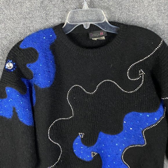 Joseph Ho Sweater Large Women's Lambswool Blend Adults Pullover Knit Black Blue - Picture 2 of 7